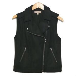 Philosophy Faux Suede Moto Vest Black Sleeveless Zip Front Chic Casual M
